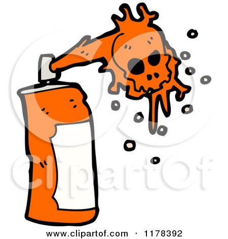 Cartoon of a Spray Paint Can with Orange Skull Paint - Royalty Free Vector Illustration by lineartestpilot