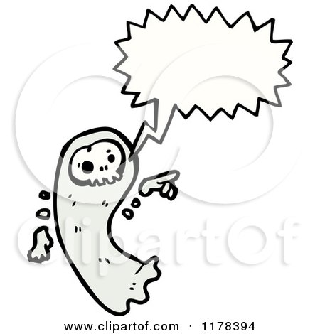 Cartoon of a Skull Ghoul with a Conversation Bubble - Royalty Free Vector Illustration by lineartestpilot