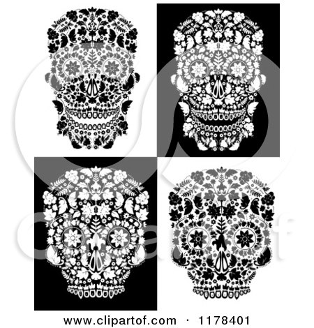 Clip Art of Flowered Day of the Dead Skulls - Royalty Free Vector Illustration by lineartestpilot