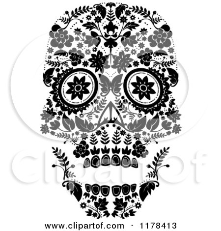 Clip Art of a Flowered Day of the Dead Skull - Royalty Free Vector Illustration by lineartestpilot
