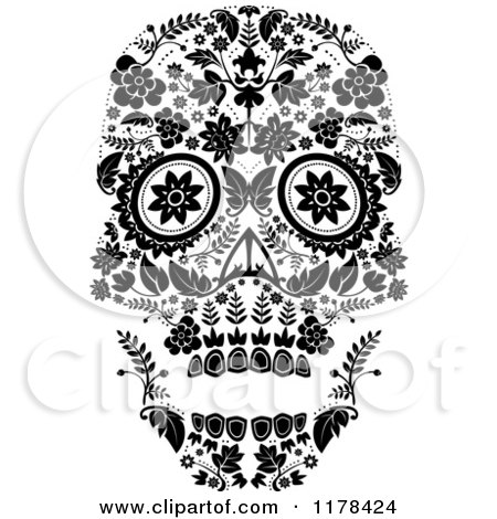 Clip Art of a Flowered Day of the Dead Skull - Royalty Free Vector Illustration by lineartestpilot