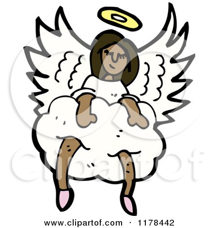 Cartoon of an African American Angel in the Clouds - Royalty Free Vector Illustration by lineartestpilot