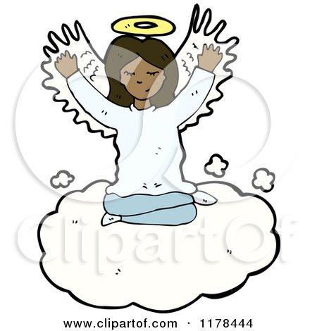 Cartoon of an African American Angel in the Clouds - Royalty Free Vector Illustration by lineartestpilot