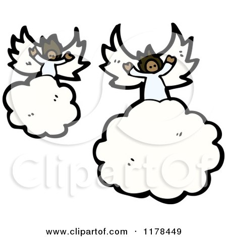 Cartoon of African American Angels in the Clouds - Royalty Free Vector Illustration by lineartestpilot