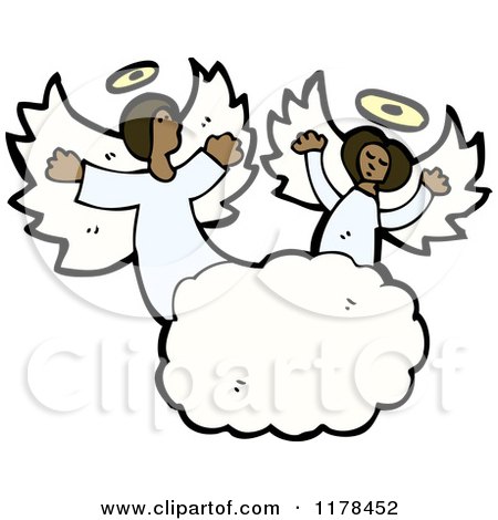 Cartoon of African American Angels in the Clouds - Royalty Free Vector Illustration by lineartestpilot