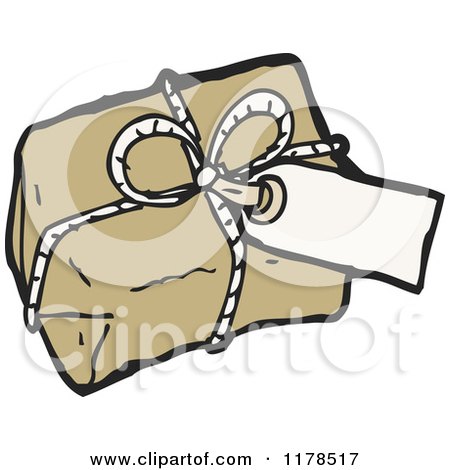 Cartoon of a Brown Wrapped Package with a Tag - Royalty Free Vector Illustration by lineartestpilot