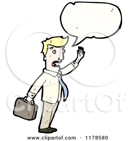 Cartoon of a Man with a Briefcase and a Conversation Bubble - Royalty Free Vector Illustration by lineartestpilot