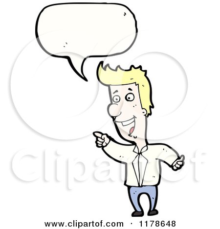 Cartoon of a Man Pointing with a Conversation Bubble - Royalty Free Vector Illustration by lineartestpilot