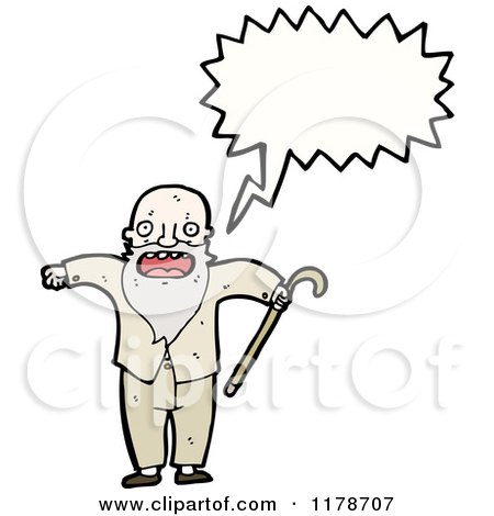 Cartoon of a Man with a Cane Conversation Bubble - Royalty Free Vector Illustration by lineartestpilot
