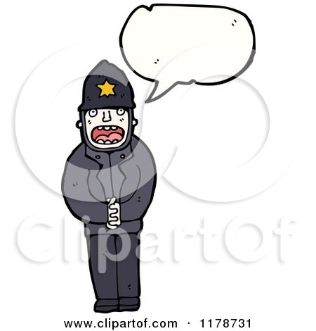 Cartoon of a Man with in a Police Uniform a Conversation Bubble - Royalty Free Vector Illustration by lineartestpilot