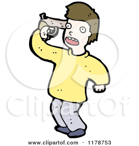 Cartoon of a Man with a Gun to His Head and a Conversation Bubble - Royalty Free Vector Illustration by lineartestpilot