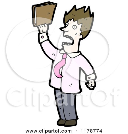 Cartoon of a Man with a Book Wearing a Tie with a Conversation Bubble - Royalty Free Vector Illustration by lineartestpilot