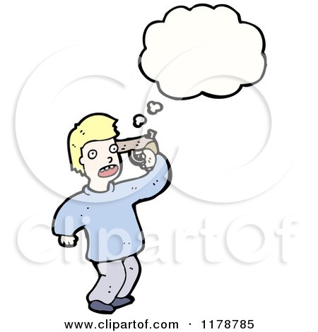Cartoon of a Man Holding a Gun to His Head with a Conversation Bubble - Royalty Free Vector Illustration by lineartestpilot