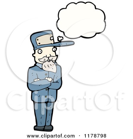 Cartoon of a Man Wearing a Uniform with a Conversation Bubble - Royalty Free Vector Illustration by lineartestpilot