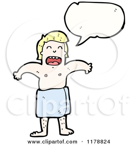 Cartoon of a Man Wearing a Towel with a Conversation Bubble - Royalty Free Vector Illustration by lineartestpilot
