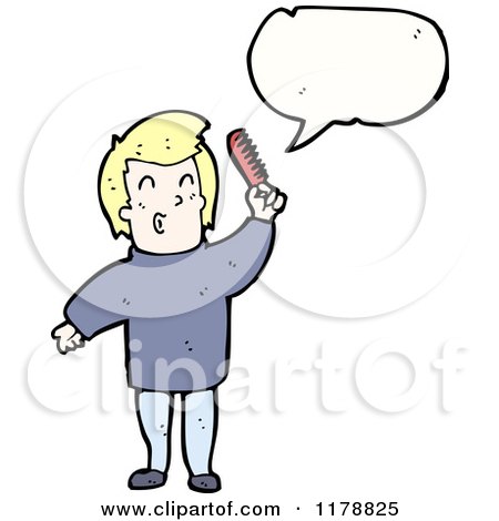 Cartoon of a Man with a Comb and a Conversation Bubble - Royalty Free Vector Illustration by lineartestpilot