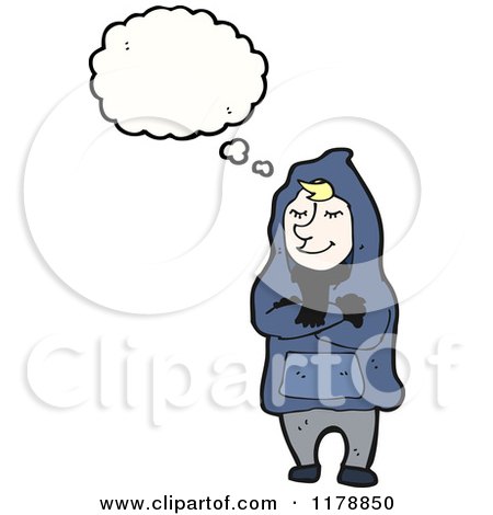 Cartoon of a Man Wearing a Sweatshirt with a Conversation Bubble - Royalty Free Vector Illustration by lineartestpilot