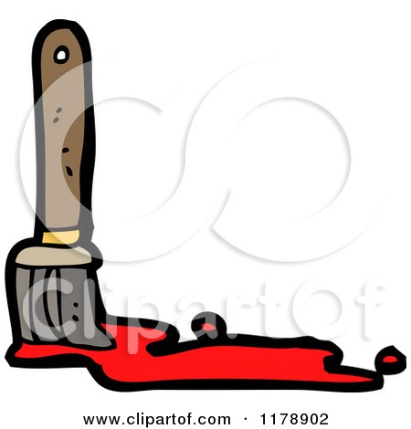 Cartoon of a Paint Brush with Red Paint - Royalty Free Vector Illustration by lineartestpilot