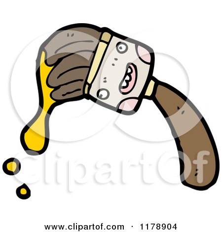 Cartoon of a Paint Brush with Yellow Paint - Royalty Free Vector Illustration by lineartestpilot