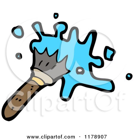 Cartoon of a Paint Brush with Blue Paint - Royalty Free Vector Illustration by lineartestpilot