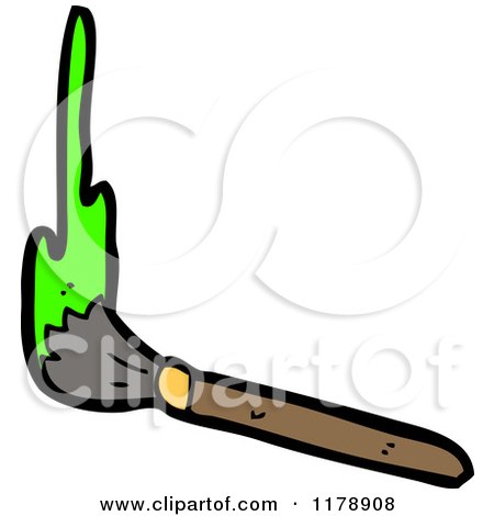 Cartoon of a Paint Brush with Green Paint - Royalty Free Vector Illustration by lineartestpilot