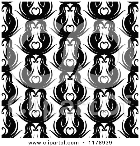 Clip Art of a Seamless Black And White Decorative Wallpaper Pattern - Royalty Free Vector Illustration by lineartestpilot