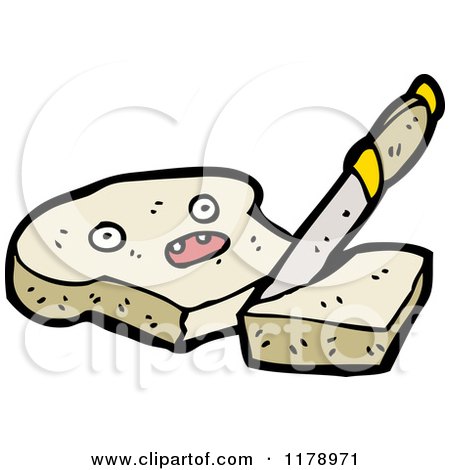 Cartoon of a Slice of Bread Cut by a Knife - Royalty Free Vector Illustration by lineartestpilot