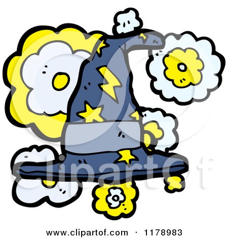 Cartoon of a Witch's Hat with Stars and Lightning Bolts - Royalty Free Vector Illustration by lineartestpilot