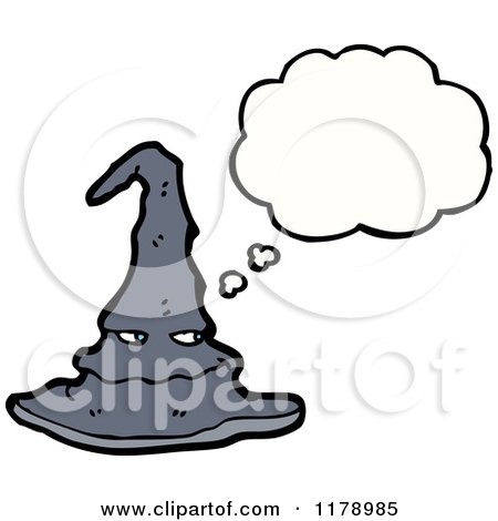 Cartoon of a Witches Hat with a Conversation Bubble - Royalty Free Vector Illustration by lineartestpilot