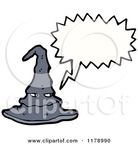 Cartoon of a Witch's Hat with a Conversation Bubble - Royalty Free Vector Illustration by lineartestpilot