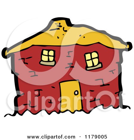 Cartoon of an Old Red Stone Cottage - Royalty Free Vector Illustration by lineartestpilot