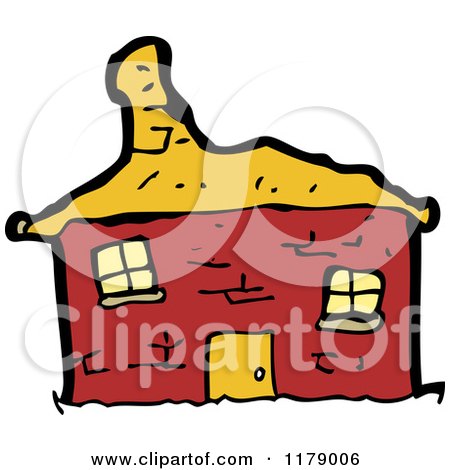 Cartoon of an Old Red Stone Cottage - Royalty Free Vector Illustration by lineartestpilot