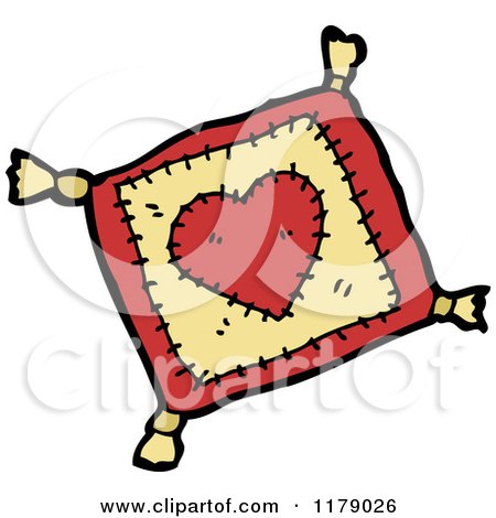 Cartoon of a Heart Pillow with Tassels - Royalty Free Vector Illustration by lineartestpilot