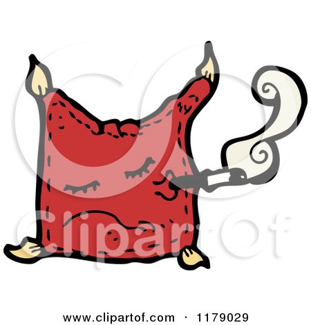 Cartoon of a Pillow with Tassels Smoking - Royalty Free Vector Illustration by lineartestpilot