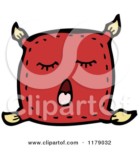 Cartoon of a Yawning Pillow with Tassels - Royalty Free Vector Illustration by lineartestpilot