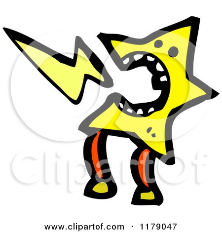 Cartoon of a Gold Star with a Lightning Bolt - Royalty Free Vector Illustration by lineartestpilot