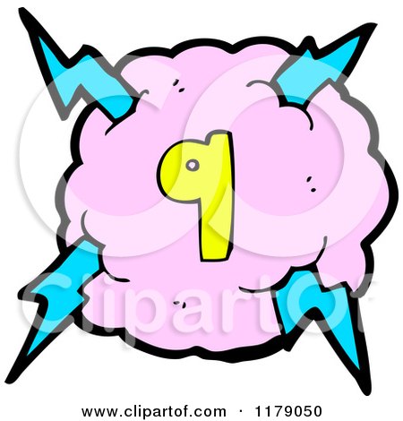Cartoon of a Cloud with a Lightning Bolt and the Number 9 - Royalty Free Vector Illustration by lineartestpilot