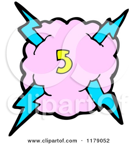Cartoon of a Cloud with a Lightning Bolt and the Number 5 - Royalty Free Vector Illustration by lineartestpilot