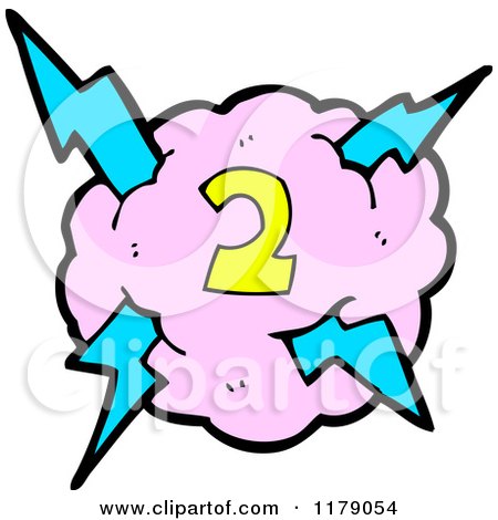 Cartoon of a Cloud with a Lightning Bolt and the Number 2 - Royalty Free Vector Illustration by lineartestpilot