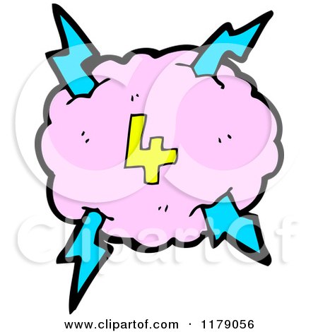 Cartoon of a Cloud with a Lightning Bolt and the Number 4 - Royalty Free Vector Illustration by lineartestpilot