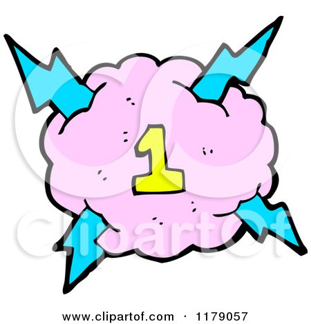 Cartoon of a Cloud with a Lightning Bolt and the Number 1 - Royalty Free Vector Illustration by lineartestpilot