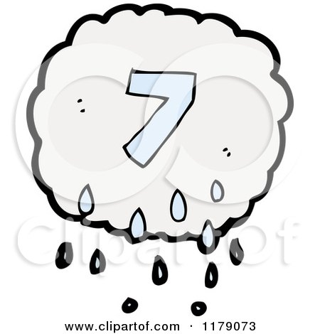 Cartoon of a Raincloud with the Number 7 - Royalty Free Vector Illustration by lineartestpilot