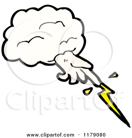 Cartoon of a Cloud with Lightning Bolt - Royalty Free Vector Illustration by lineartestpilot