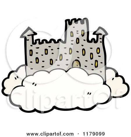 Cartoon of a Castle in a Cloud - Royalty Free Vector Illustration by lineartestpilot
