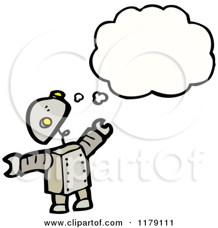 Cartoon of a Robot with a Conversation Bubble - Royalty Free Vector Illustration by lineartestpilot