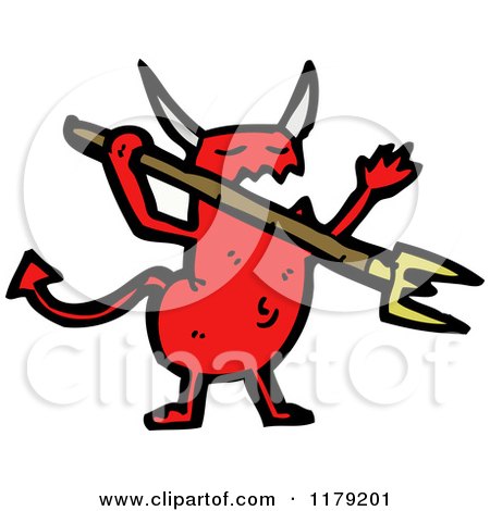 Cartoon of a Red Devil with a Pitchfork - Royalty Free Vector Illustration by lineartestpilot