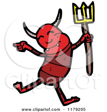 Cartoon of a Red Devil with a Pitchfork - Royalty Free Vector Illustration by lineartestpilot