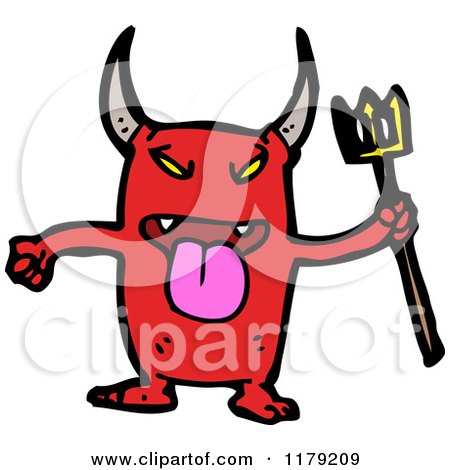 Cartoon of a Red Horned Devil with a Pitchfork - Royalty Free Vector Illustration by lineartestpilot