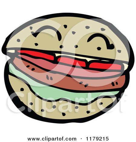 Cartoon of a Sandwich on a Bun - Royalty Free Vector Illustration by lineartestpilot