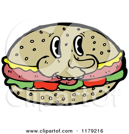Cartoon of a Sandwich on a Bun - Royalty Free Vector Illustration by lineartestpilot